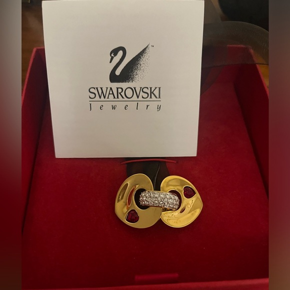 SWAROVSKI Crystal Red Heart RibbonGold Pendant - Picture 3 of 3